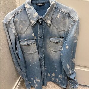 Dolce & Gabbana Light Blue Distressed Denim Shirt